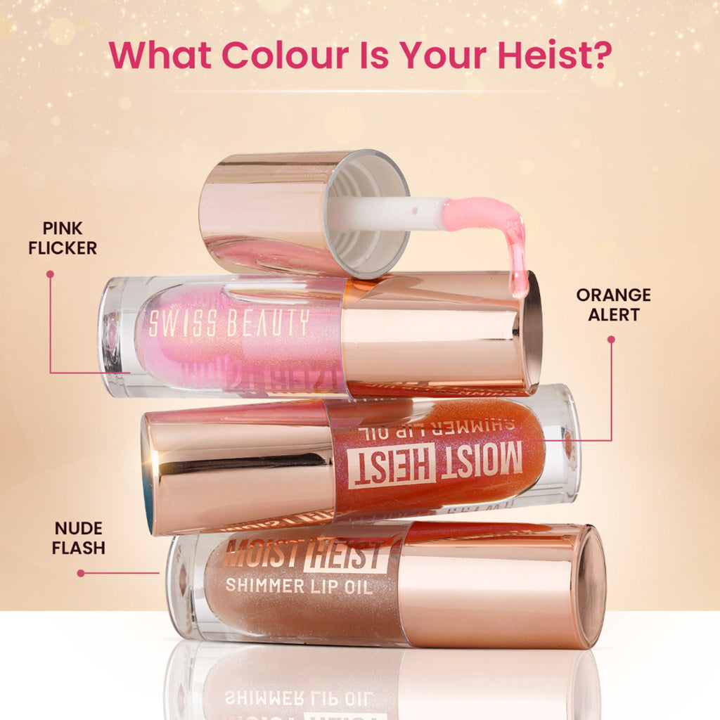 Swiss Beauty Moist Heist Shimmer Lip Oil Luminous Shine , Hydrating & Lightweight - 3 Orange Alert - Distacart