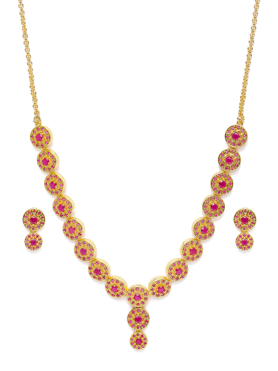 Zaveri Pearls Pink Gold-Plated Cubic Zirconia Studded Jewellery Set - Distacart