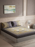 DDecor Grey & Yellow Ethnic Motifs Cotton 140 TC King Bedsheet With 2 Pillow Covers - Distacart