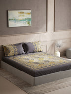 DDecor Grey & Yellow Ethnic Motifs Cotton 140 TC King Bedsheet With 2 Pillow Covers - Distacart