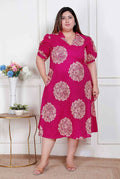 Miravan Plus Size Womens Pink Printed Collar Neck Short Puff Sleeves Cotton A-Line Maxi Dress - Distacart