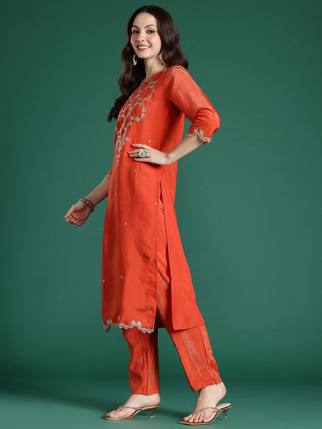 Indo Era Floral Embroidered Kurta with Trousers & With Dupatta - Distacart