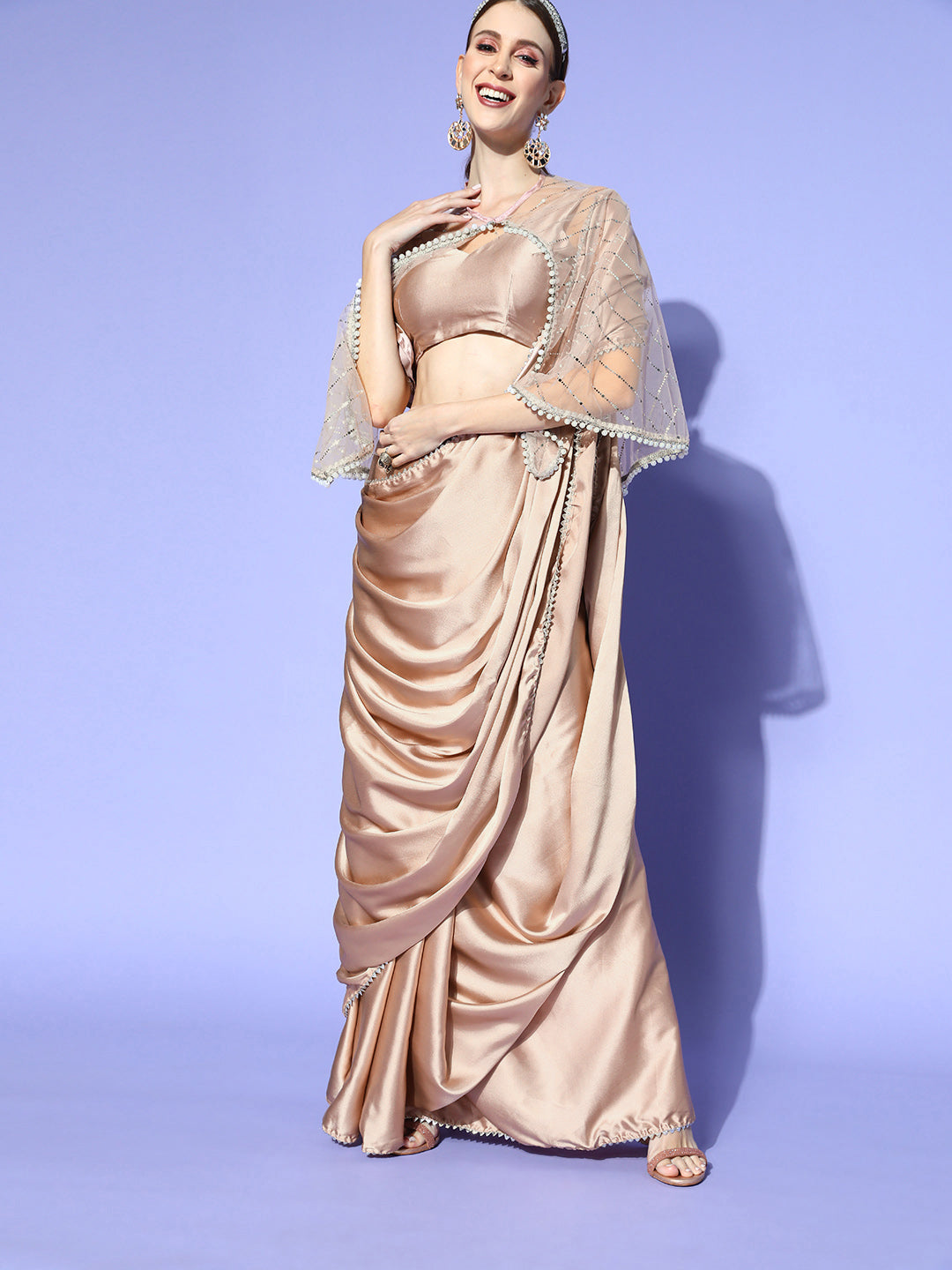 Tikhi Imli Satin Saree With Cape - Distacart