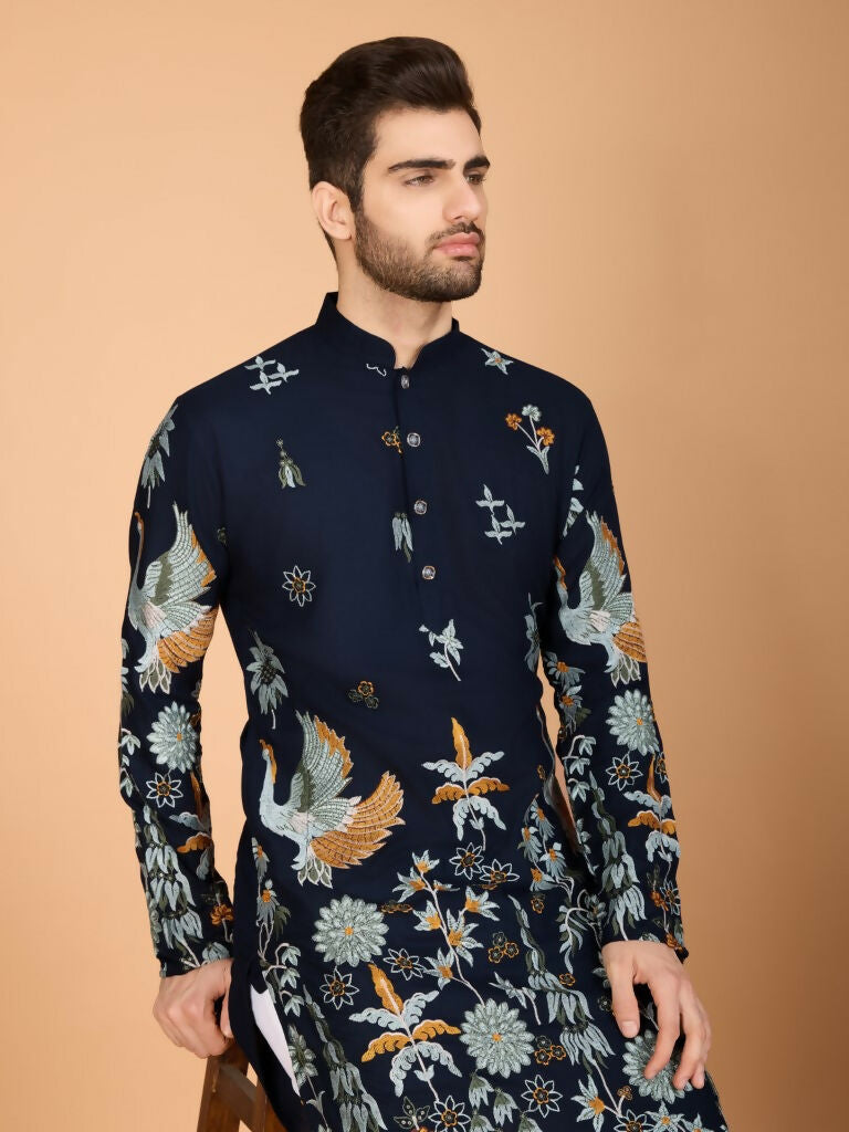 Vastranavya Exclusive Wedding Wear Viscose Rayon Thread Embroidered Work Kurta