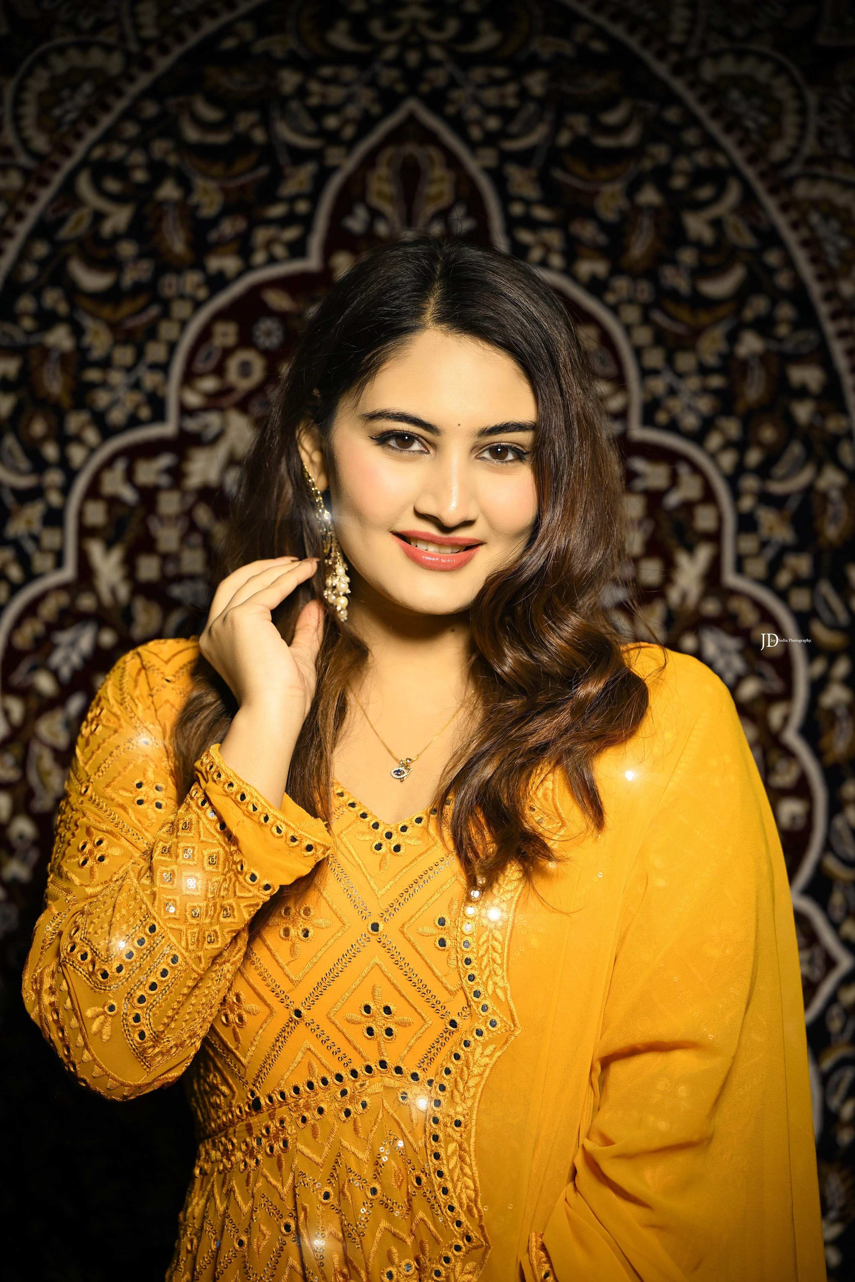 Yash Enterprise Beautiful Yellow Faux Embroidered Wedding Wear Gown With Dupatta - Distacart