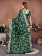 Anaita Green Handmade Bandhej Viscose Silk Saree With Blouse - Distacart