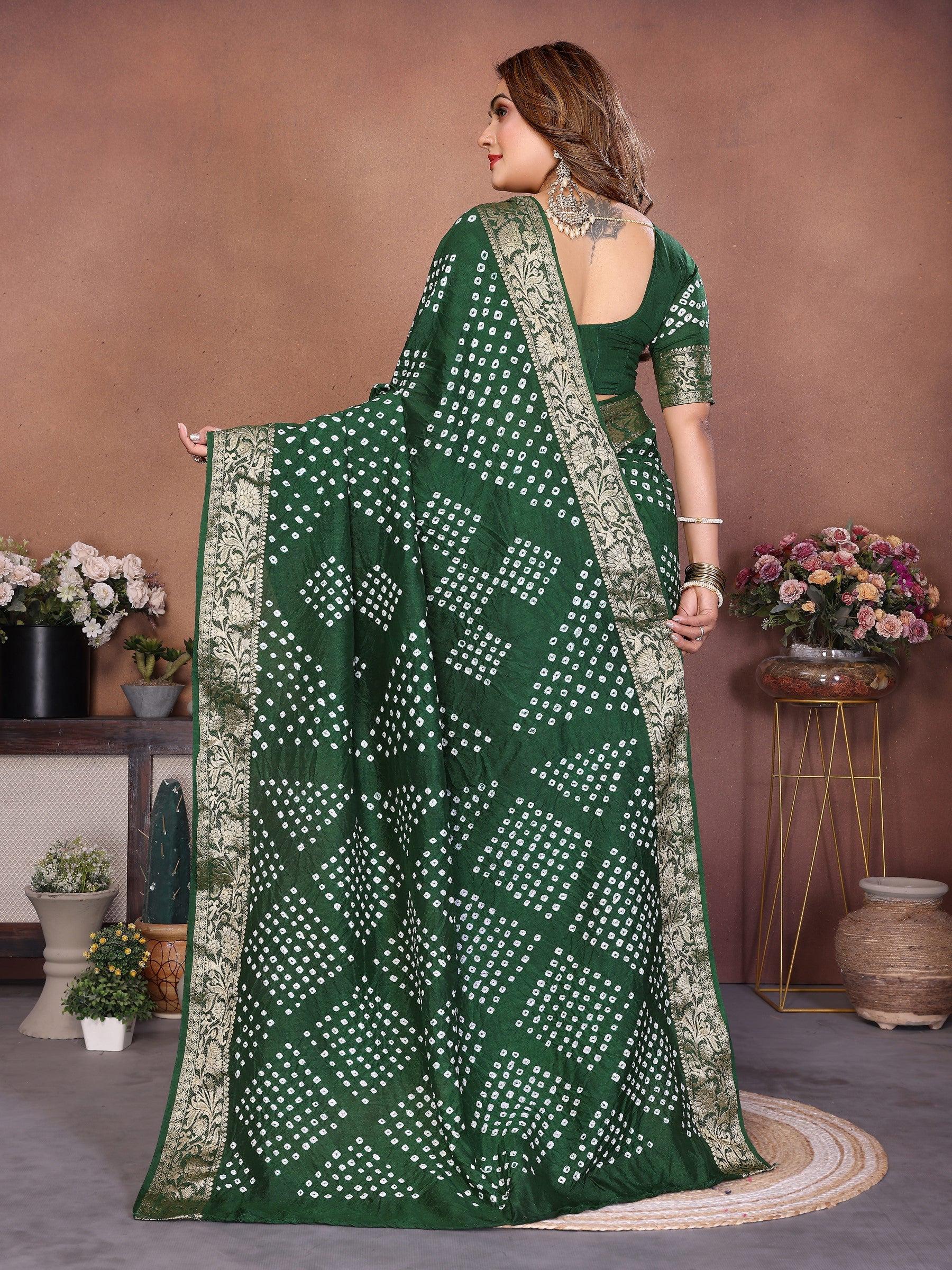 Anaita Green Handmade Bandhej Viscose Silk Saree With Blouse - Distacart