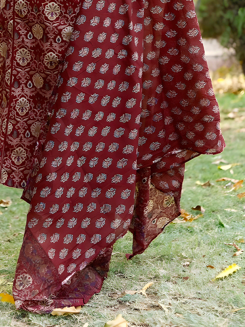 Hand Embroidered & Floral Printed Lace Detailed Kurta With Printed Pant & Dupatta Premium Luxury, Multicolor - Hiral Fashion