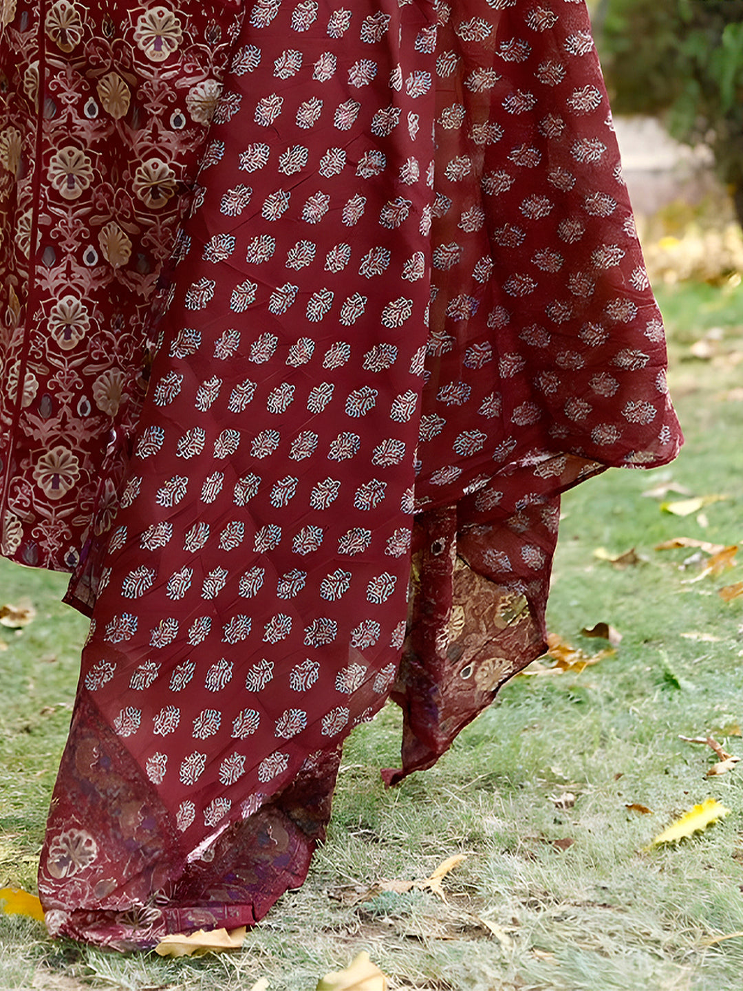 Hand Embroidered & Floral Printed Lace Detailed Kurta With Printed Pant & Dupatta Premium Luxury, Multicolor - Hiral Fashion