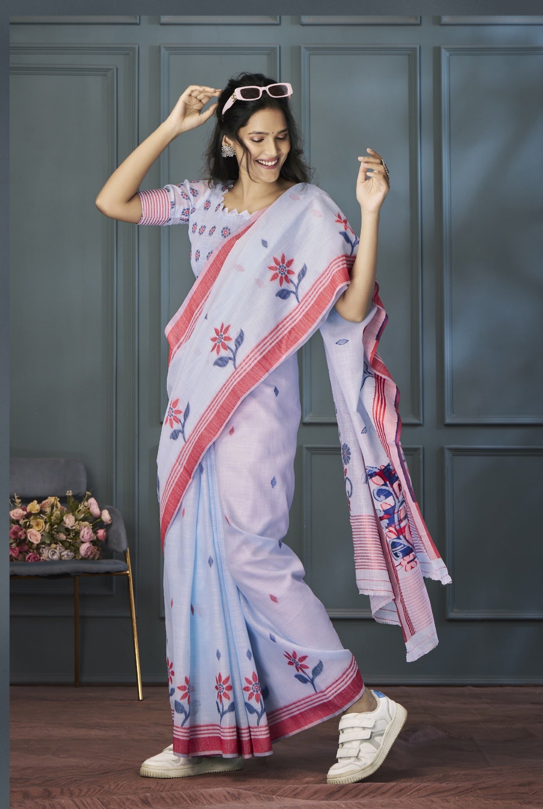 Anaita Lavender Designer Weaving Handloom Linen Saree With Blouse - Distacart