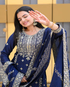 Yash Enterprise Alluring Chinon Silk Navy Blue Embroidery Work Readymade Salwar Suit - Distacart