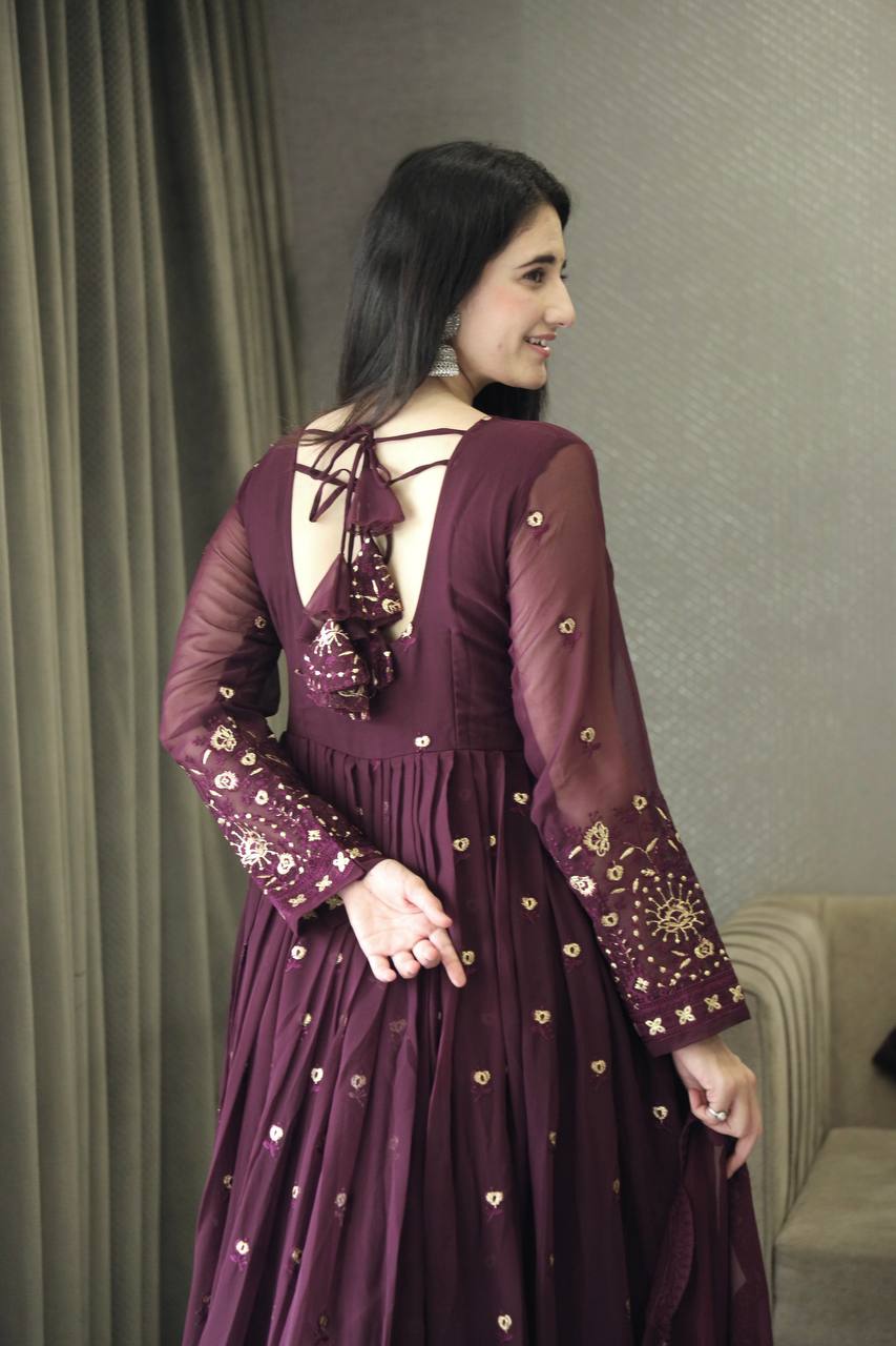 Yash Enterprise Maroon Anarkali Salwar Suit With Mirror And Gota Patti Work - Distacart