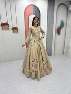 Yash Enterprise Cream Vichitra Silk Party Wear Embroidery Crop Top With Blouse Lehenga Choli - Distacart
