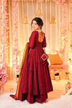 Yash Enterprise Festive Special Chinon Silk Partywear Designer Gown With Palazzo & Dupatta Set - Distacart