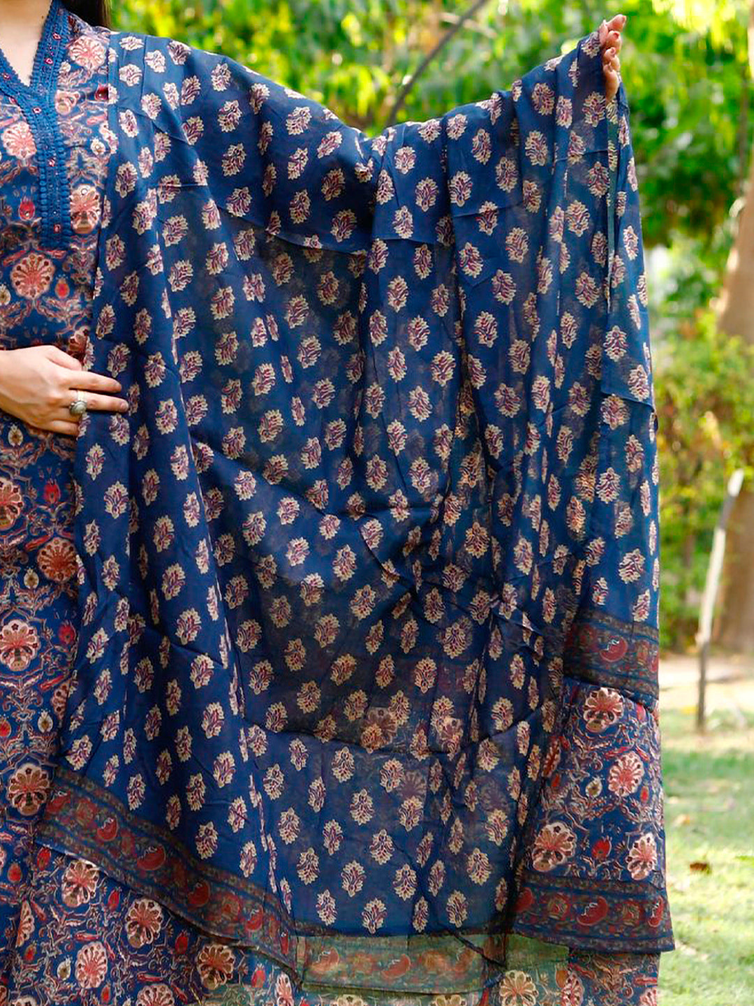 Hand Embroidered & Floral Printed Lace Detailed Kurta With Printed Pant & Dupatta Premium Luxury, Multicolor - Hiral Fashion