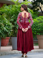 Yash Enterprise Maroon Chinon Silk Party Wear Embroidery Suit Set - Distacart