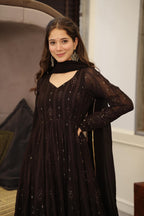Yash Enterprise Black Embroidered Georgette Suit Set - Distacart