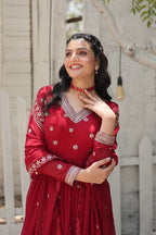 Yash Enterprise Maroon Faux Blooming With Sequins Embroidered Multi-Sequins Work Suit Set - Distacart