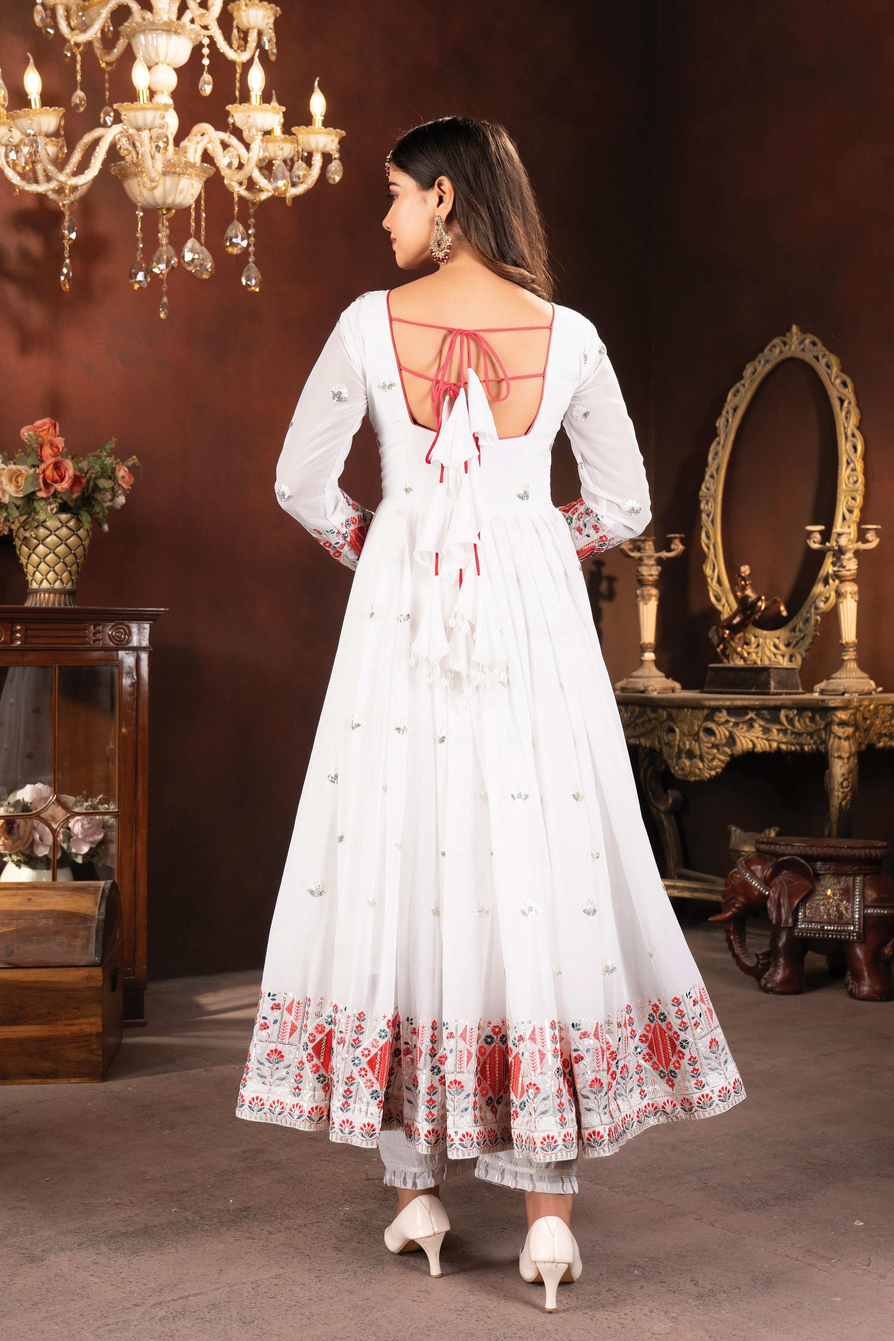Yash Enterprise White Faux Blooming Embroidery Party Wear Suit Set - Distacart