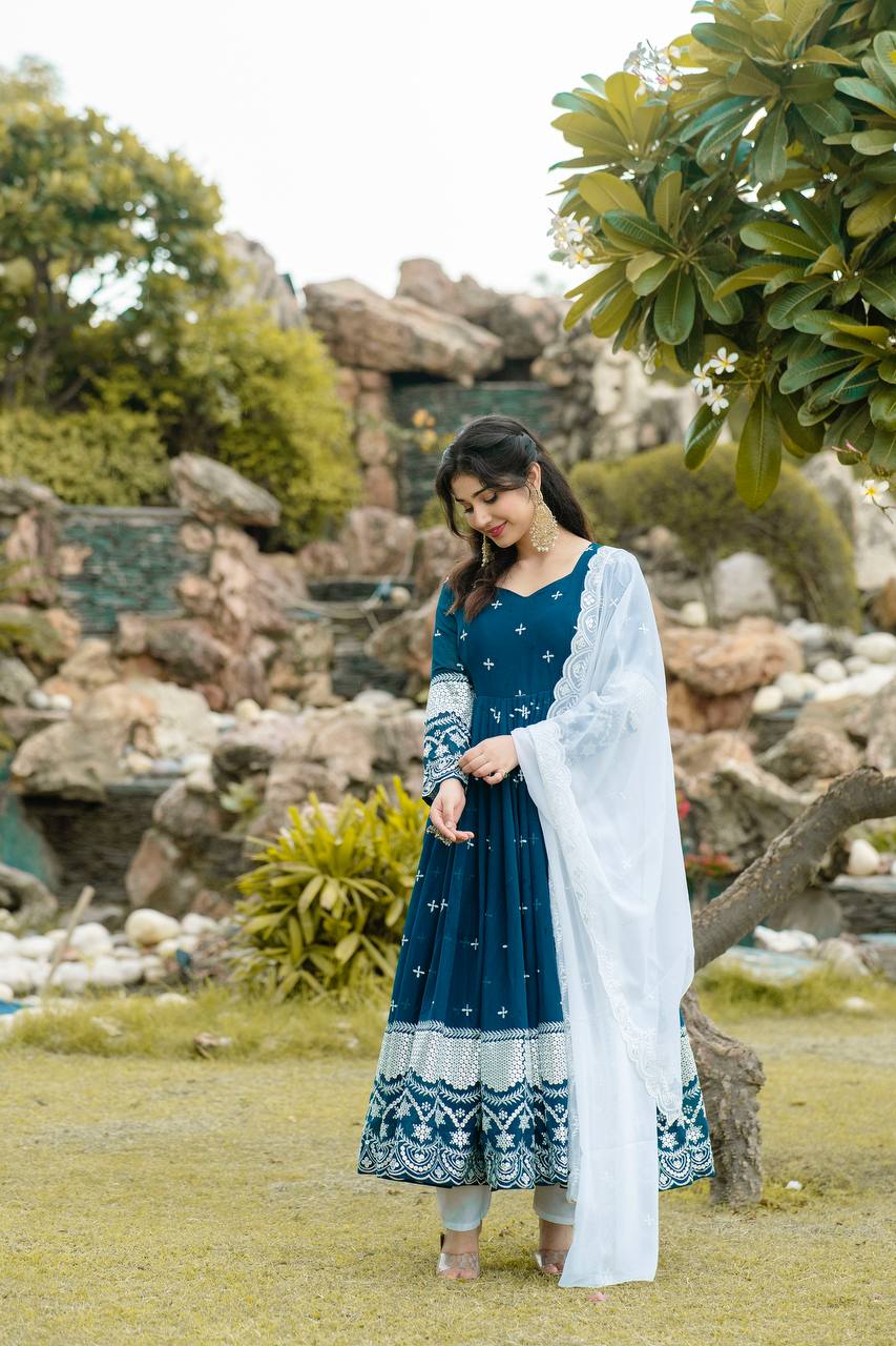 Yash Enterprise Navy Blue Fux Georgette With Emboidery Work Slwar Suits Stitched - Distacart