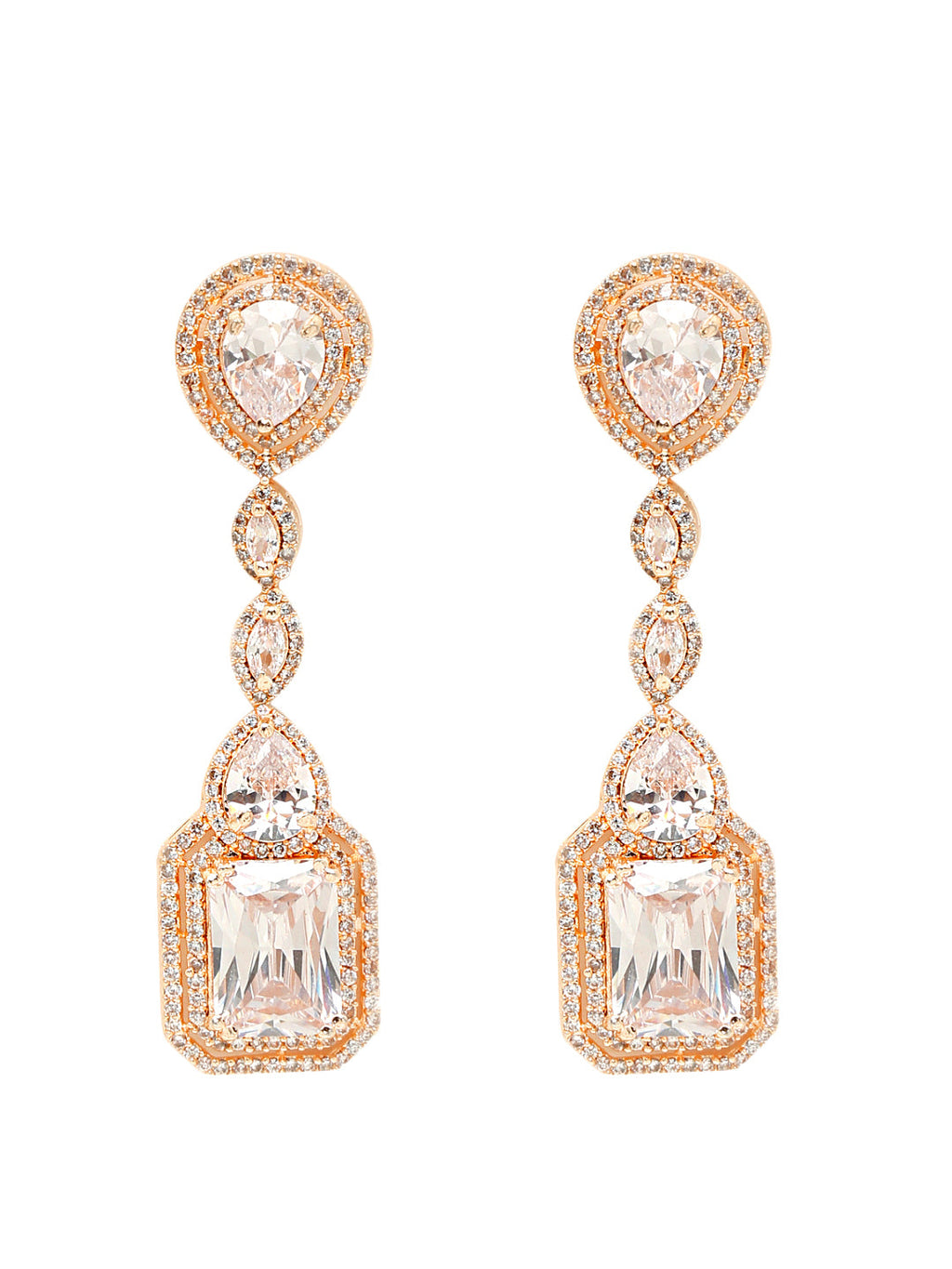 Yellow Chimes Rhodium-Plated Rose-Gold White AD-Studded Drop Earrings - Distacart