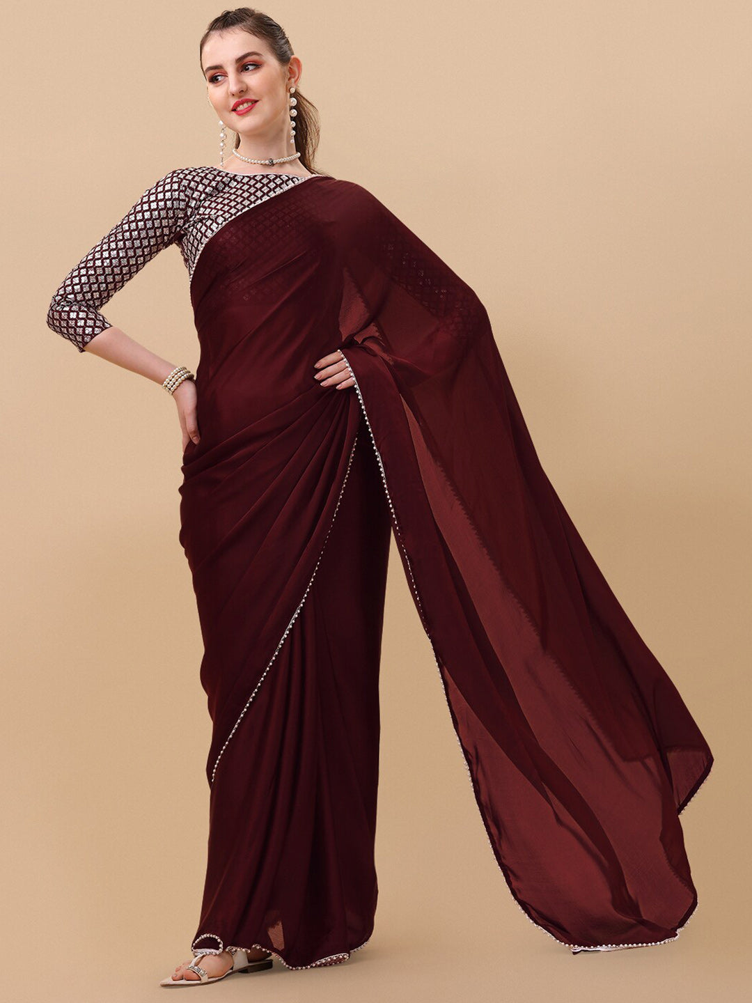 Sangria Women Burgundy Sarees - Distacart