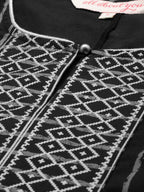 All About You Women Black & Grey Striped Keyhole Neck Kurta with Palazzos & Dupatta