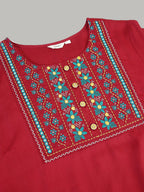 Sztori Plus Size Floral Yoke Design Straight Kurta