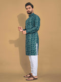 Anaita Teal Printed Cotton Straight Kurta