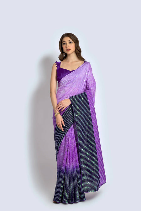 Vegaa Fashion Lavender Vichitra Silk Embroidered Party Wear Saree