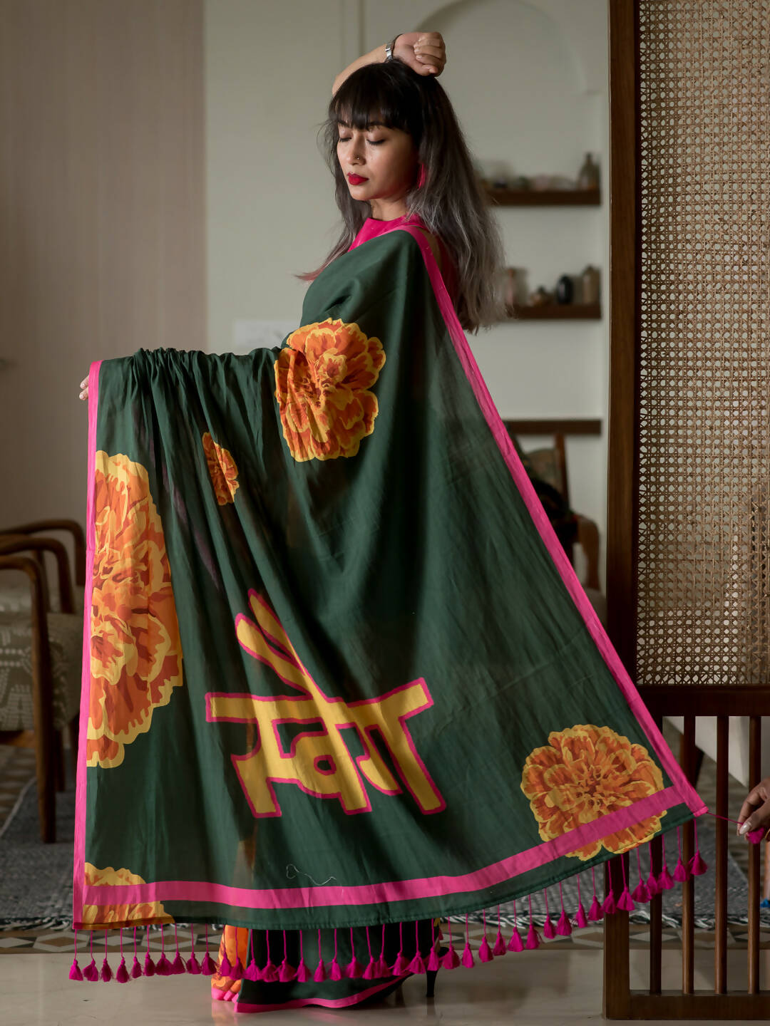 Suta Multi Color Floral Pure Cotton Saree