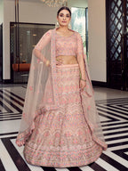 Myra Peach Organza Floral Print Embroidered Designer Lehenga