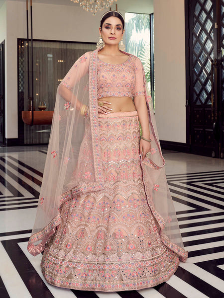 Myra Peach Organza Floral Print Embroidered Designer Lehenga