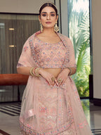Myra Peach Organza Floral Print Embroidered Designer Lehenga