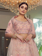 Myra Peach Organza Floral Print Embroidered Designer Lehenga
