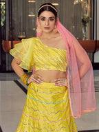 Myra Yellow Art Silk Mirror Work Designer Lehenga