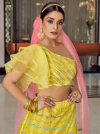 Myra Yellow Art Silk Mirror Work Designer Lehenga