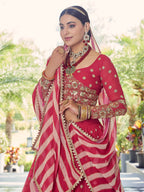 Myra Coral Red Georgette Embroidered Designer Lehenga