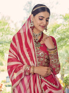 Myra Coral Red Georgette Embroidered Designer Lehenga