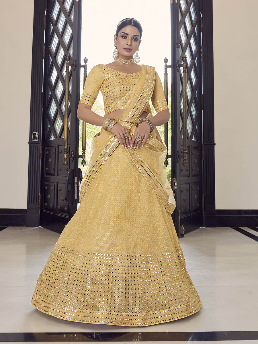 Myra Yellow Georgette Embroidered Designer Lehenga