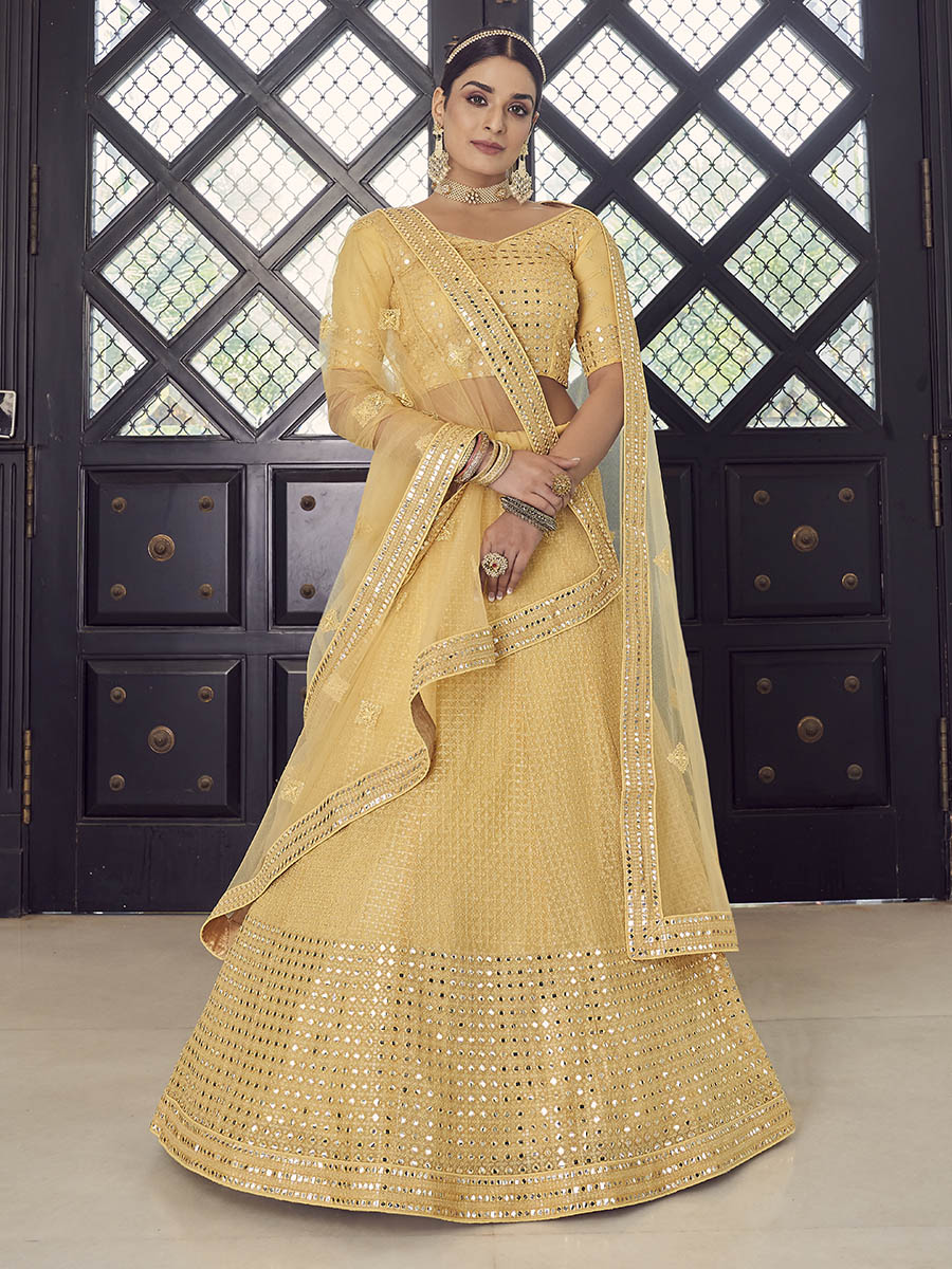 Myra Yellow Georgette Embroidered Designer Lehenga