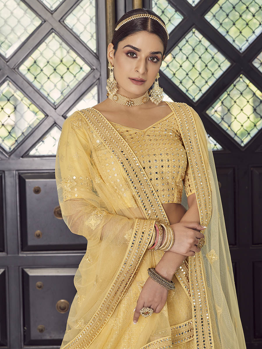 Myra Yellow Georgette Embroidered Designer Lehenga