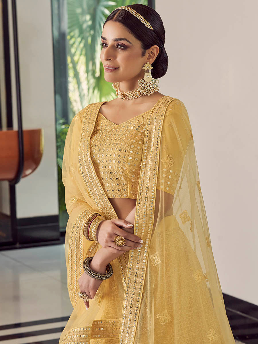 Myra Yellow Georgette Embroidered Designer Lehenga