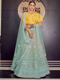 Myra Turquoise Organza Embroidered Designer Lehenga