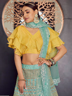 Myra Turquoise Organza Embroidered Designer Lehenga