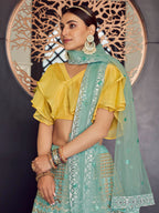 Myra Turquoise Organza Embroidered Designer Lehenga