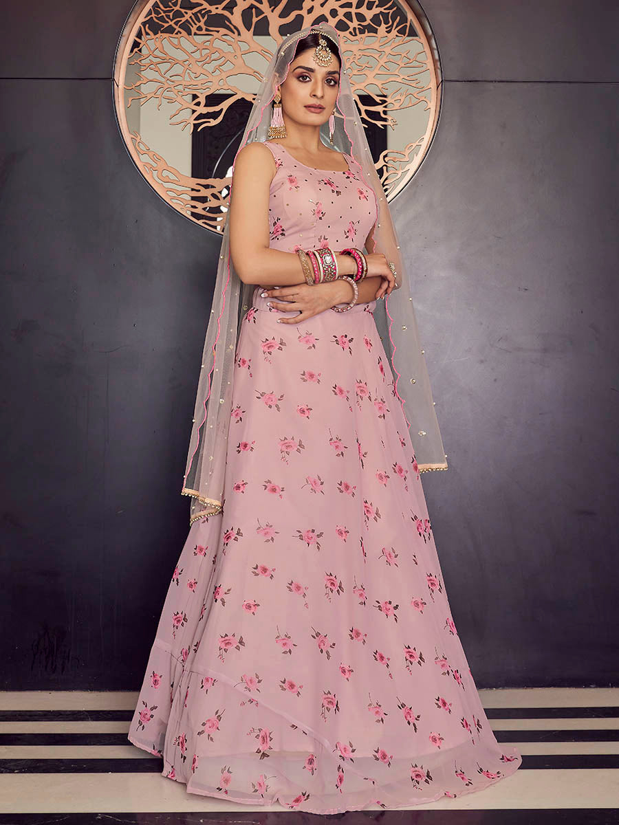 Myra Baby Pink Georgette Embroidered Designer Lehenga