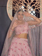 Myra Baby Pink Georgette Embroidered Designer Lehenga