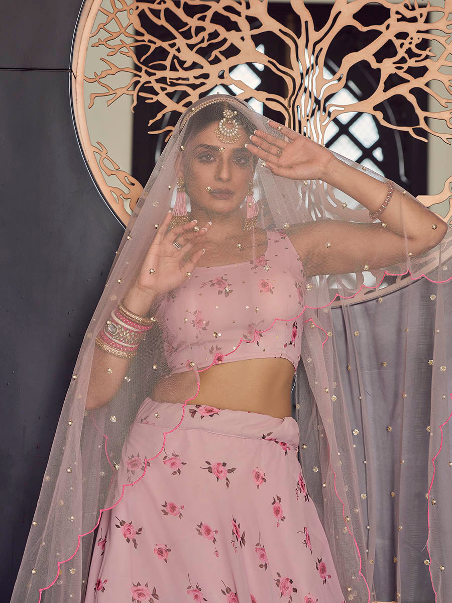 Myra Baby Pink Georgette Embroidered Designer Lehenga