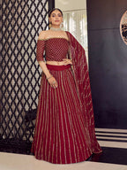 Myra Maroon Georgette Embroidered Designer Lehenga